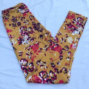 Disney OS One Size Leggings LulaRoe Floral Roses Hidden Mickey Minnie Yellow 3